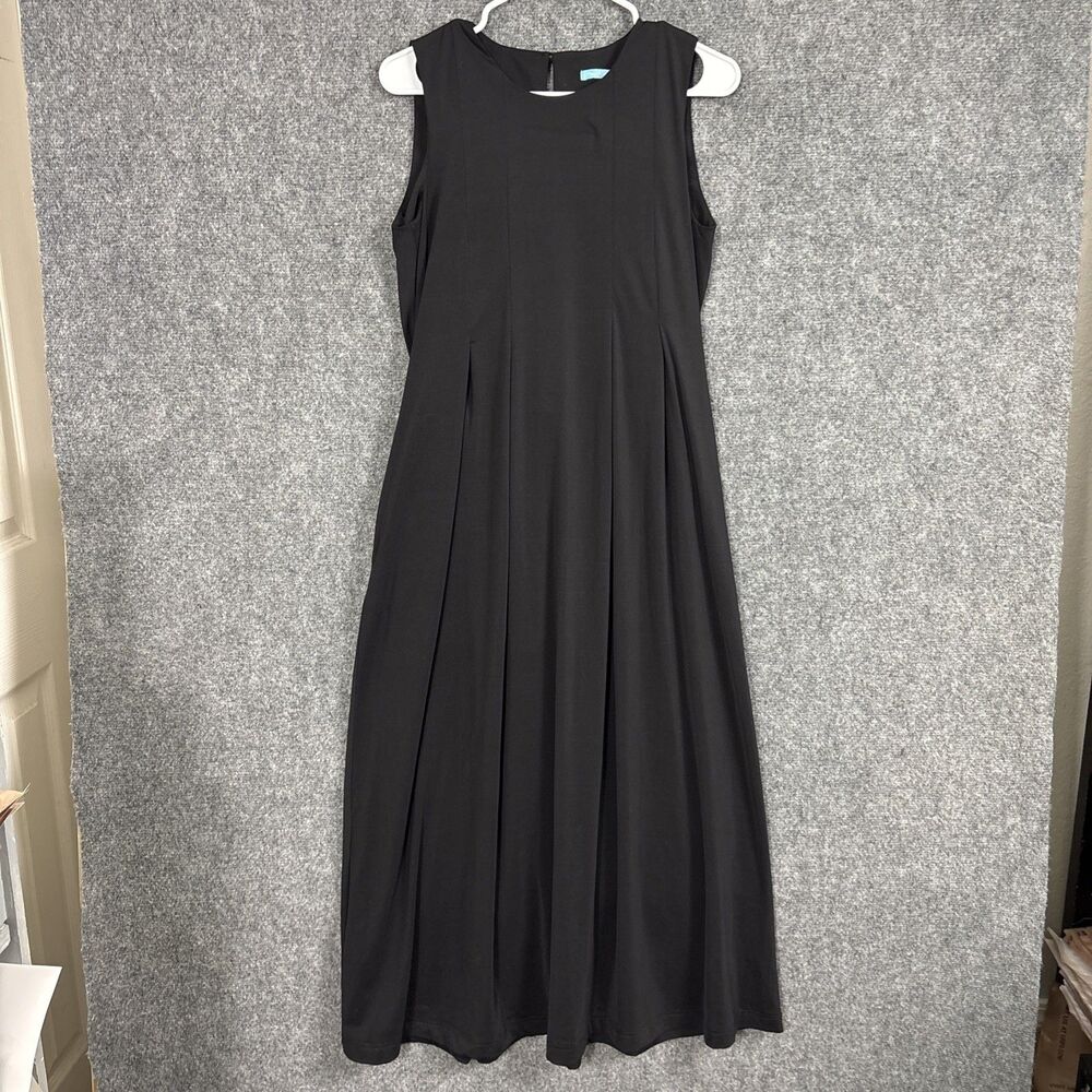 J. McLaughlin Dress Womens Size S Black Midi Pleated Tie Waist Pockets Button